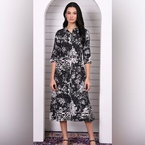 Black and White Long Sleeve button down Dress